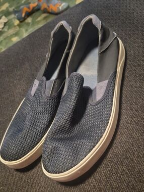 OluKai Navy Knit Slip-On Loafers with White Sole
